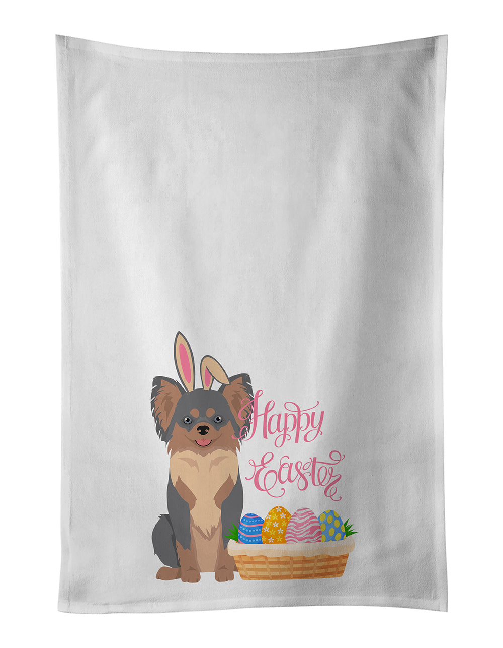 Buy this Longhaired Blue and Tan Chihuahua Easter White Kitchen Towel Set of 2 Dish Towels