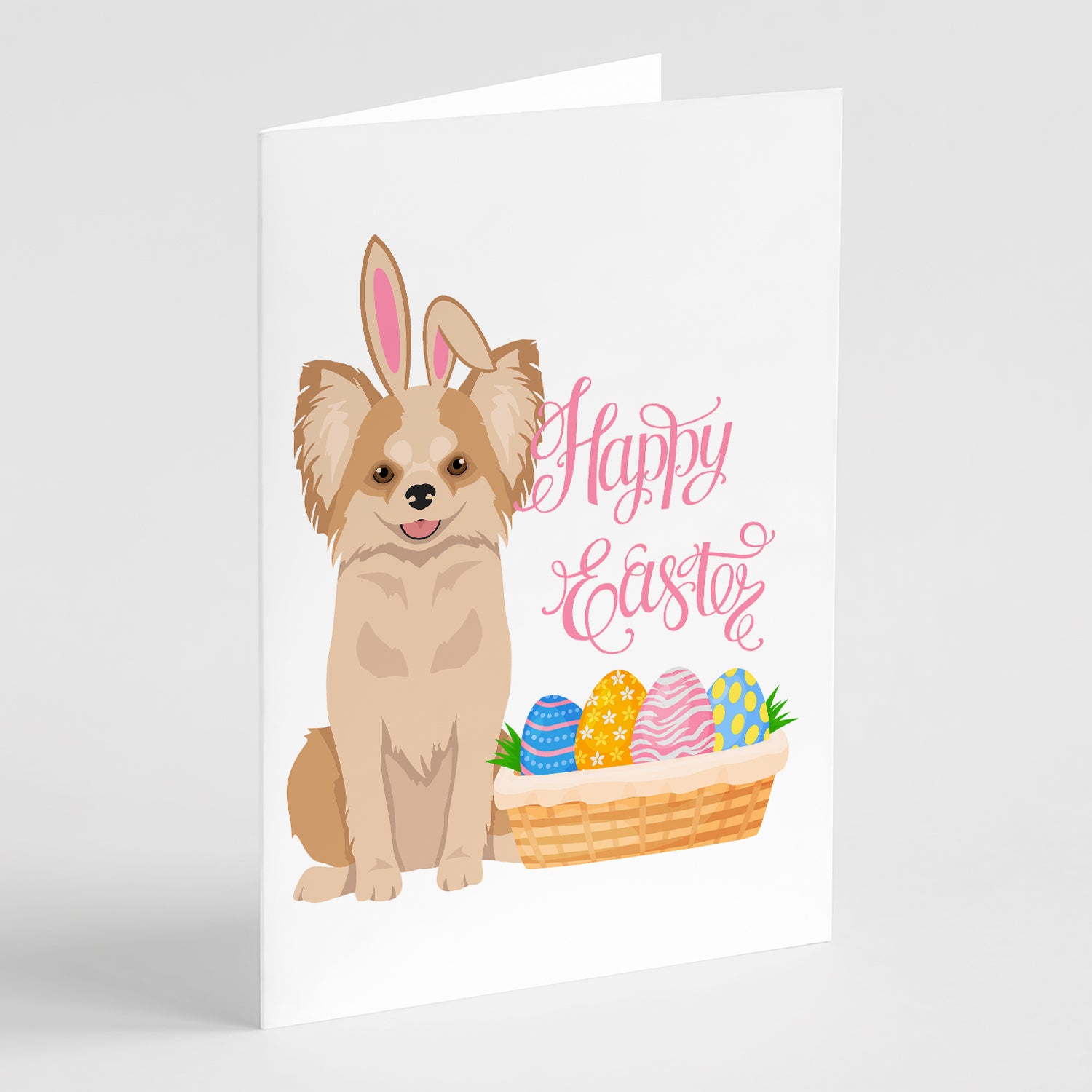 Buy this Longhaired Gold and White Chihuahua Easter Greeting Cards and Envelopes Pack of 8