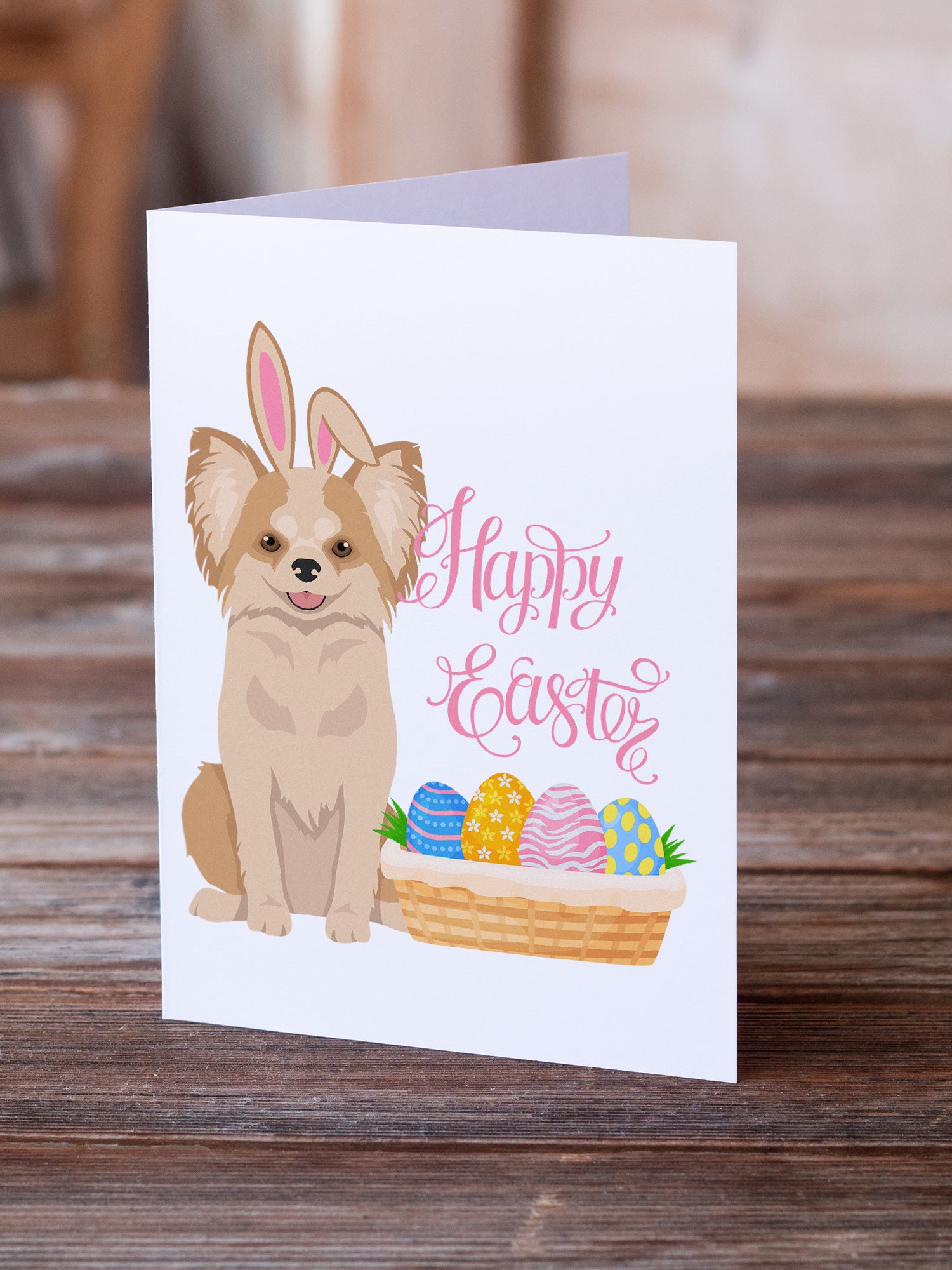 Longhaired Gold and White Chihuahua Easter Greeting Cards and Envelopes Pack of 8 - the-store.com