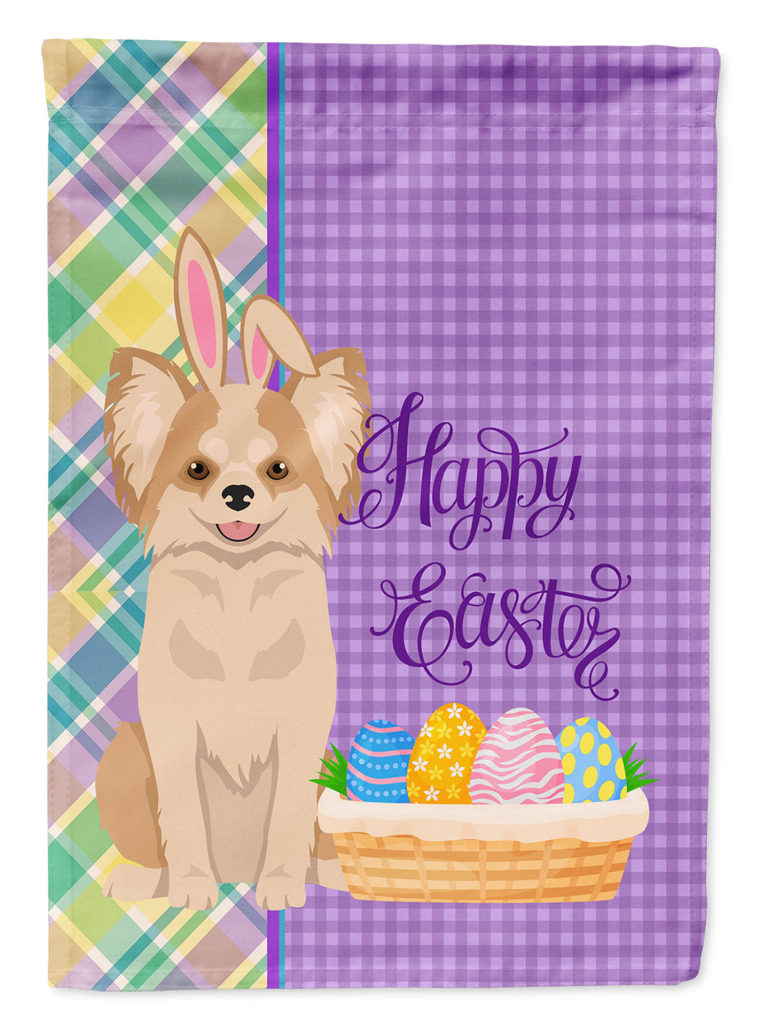 Longhaired Gold and White Chihuahua Easter Flag Garden Size