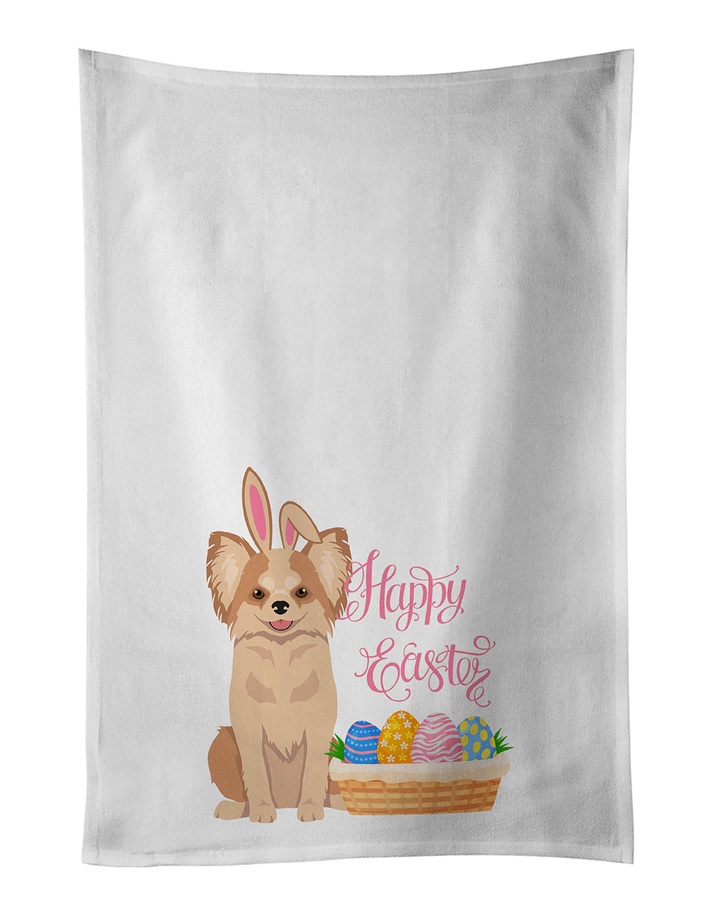 Buy this Longhaired Gold and White Chihuahua Easter White Kitchen Towel Set of 2 Dish Towels