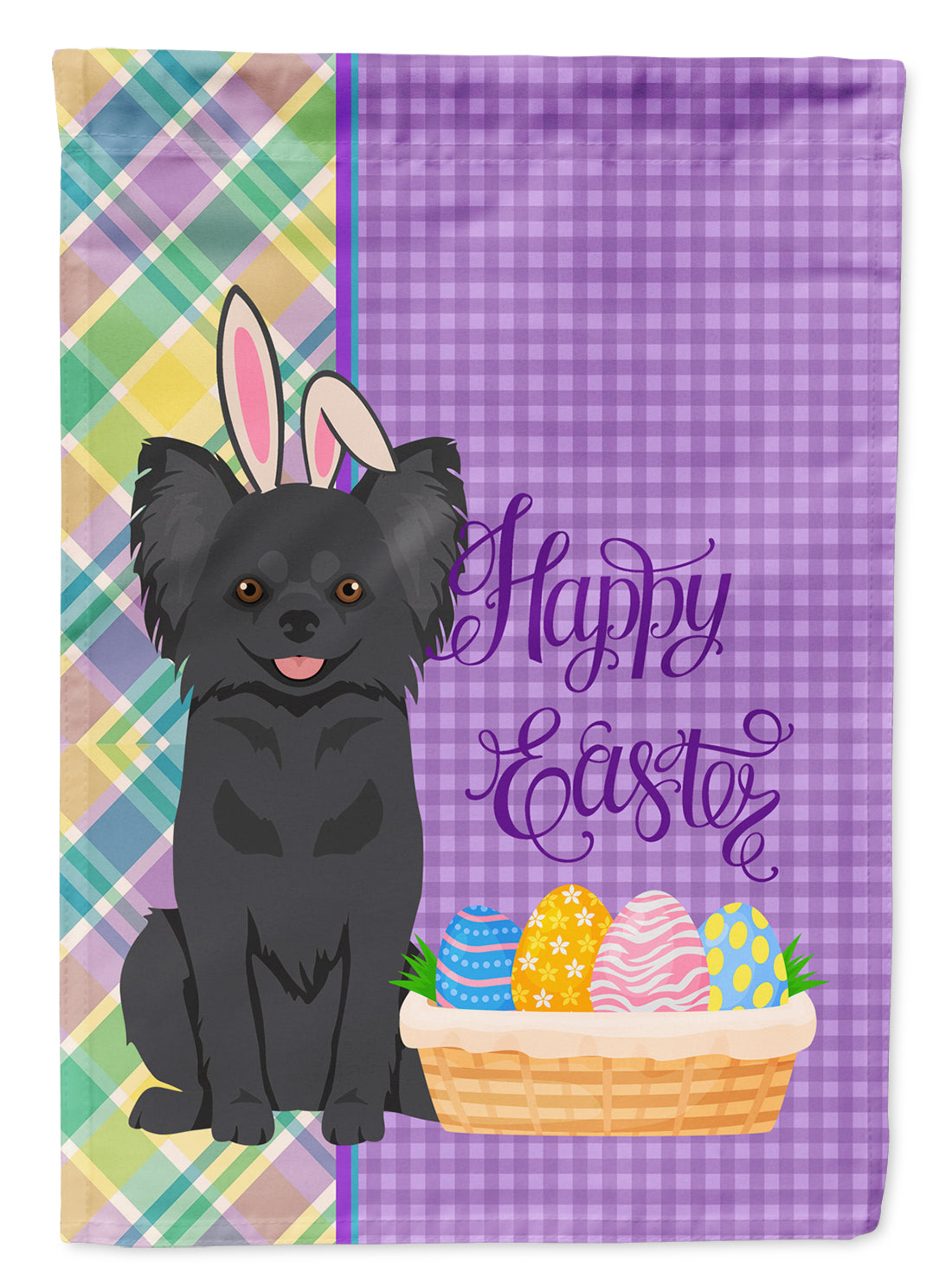 Longhaired Black Chihuahua Easter Flag Garden Size