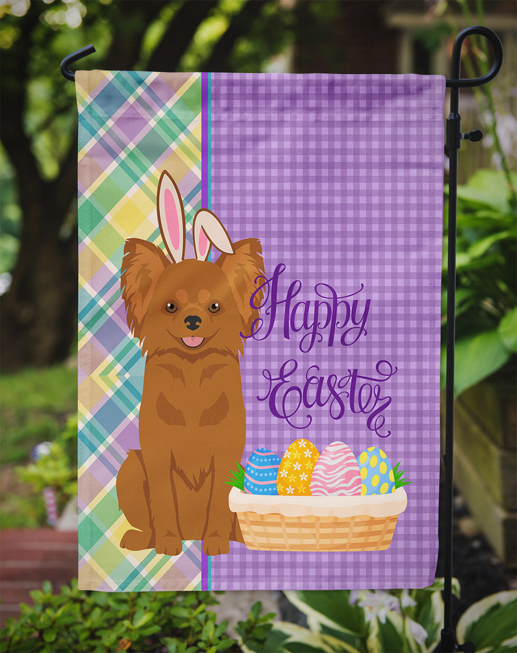 Longhaired Red Chihuahua Easter Flag Garden Size  the-store.com.