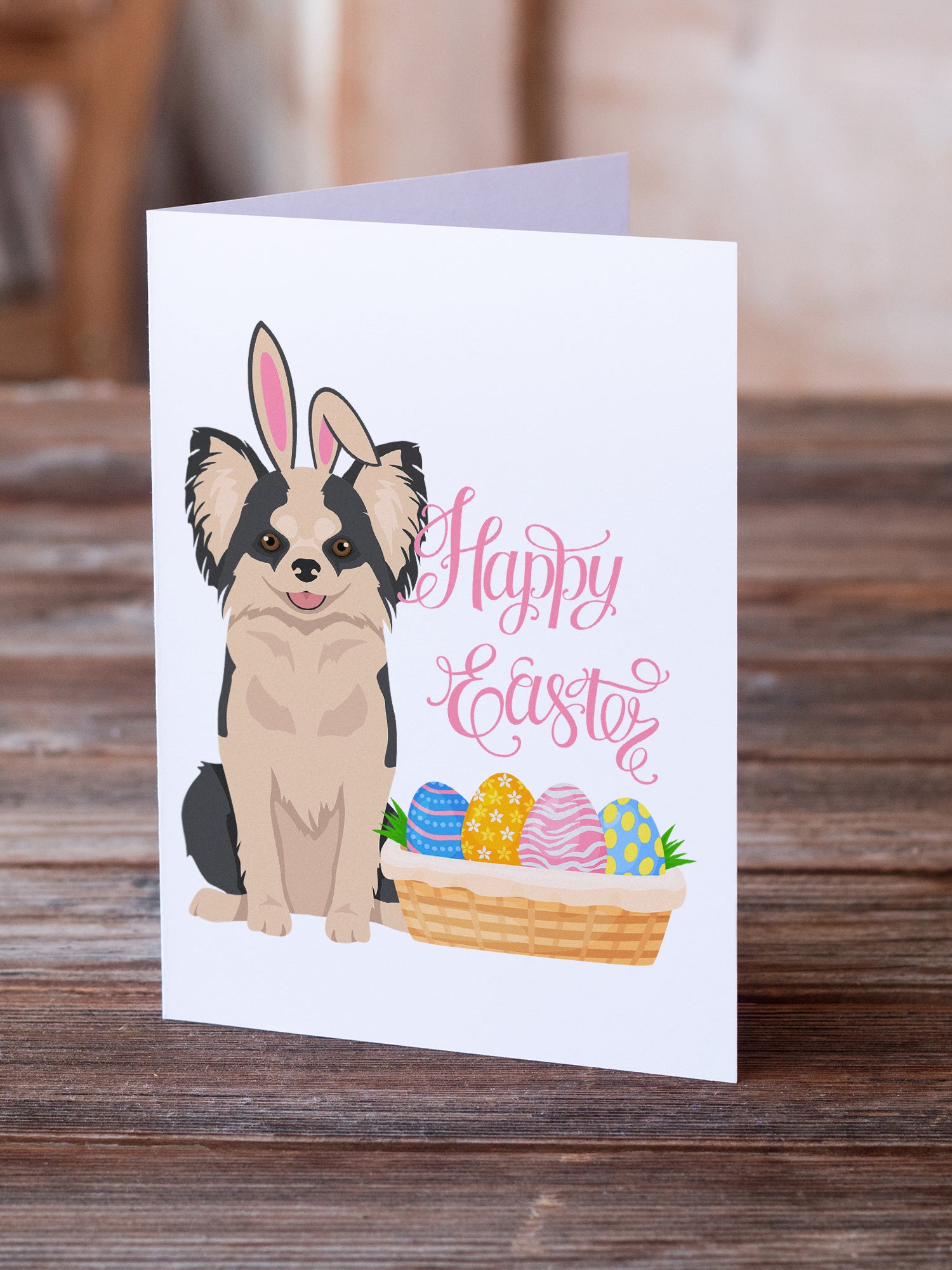 Buy this Longhaired Black and White #2 Chihuahua Easter Greeting Cards and Envelopes Pack of 8
