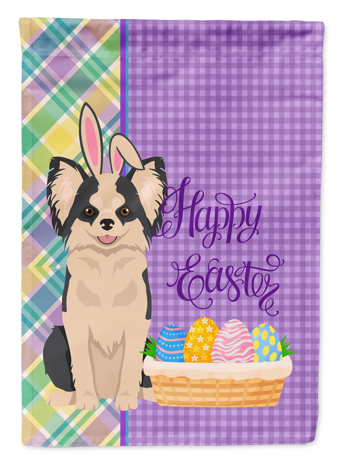 Longhaired Black and White #2 Chihuahua Easter Flag Garden Size
