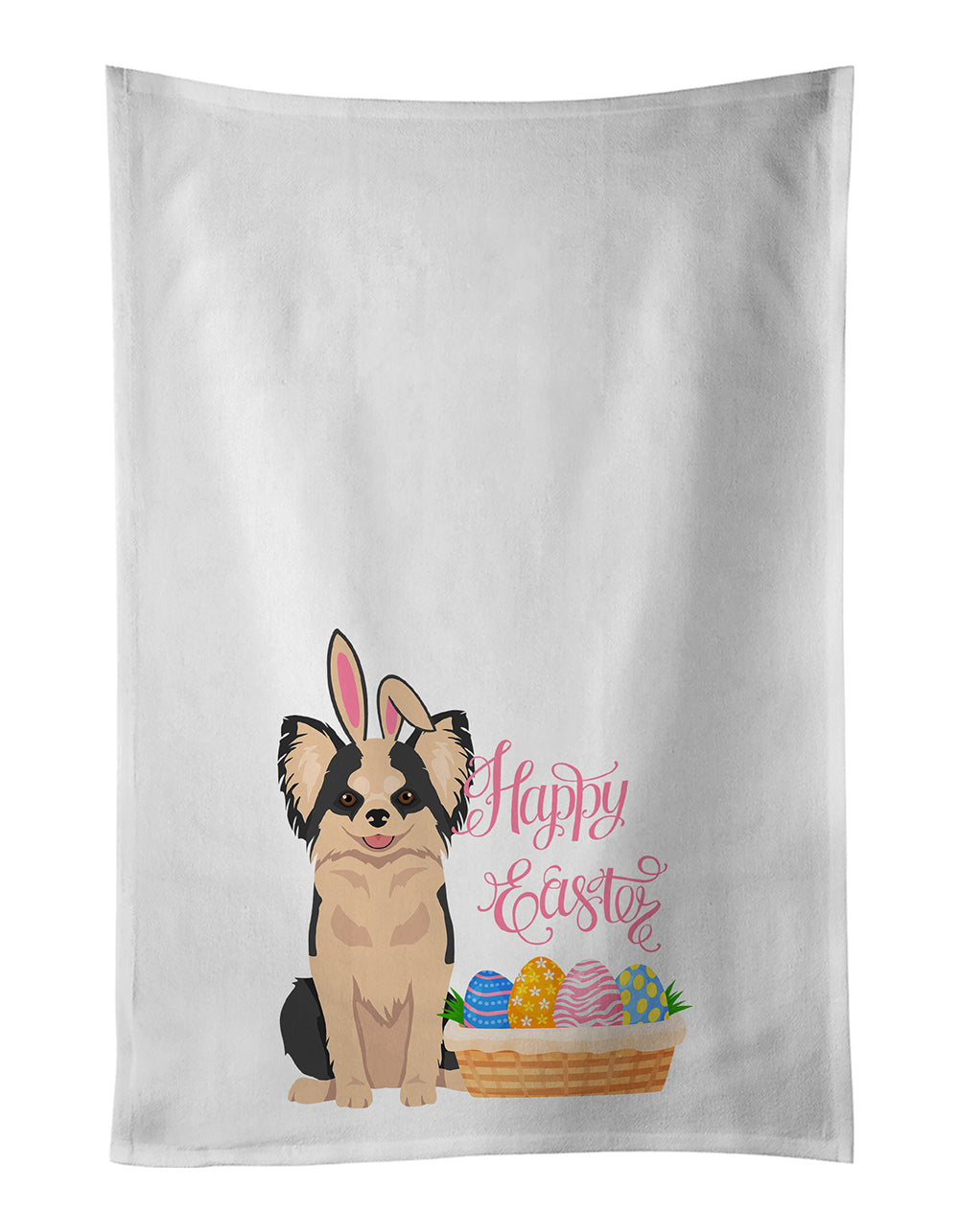 Buy this Longhaired Black and White #2 Chihuahua Easter White Kitchen Towel Set of 2 Dish Towels