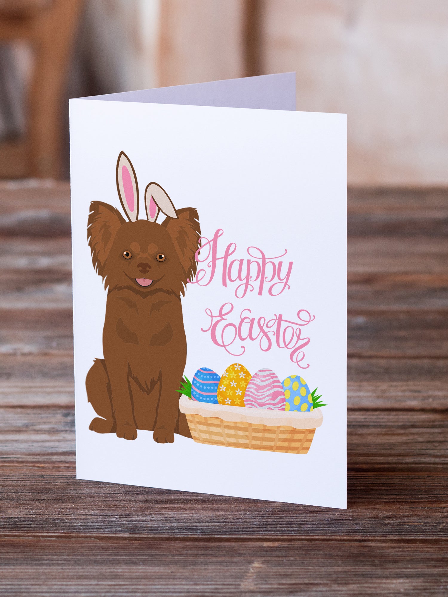 Buy this Longhaired Chocolate Chihuahua Easter Greeting Cards and Envelopes Pack of 8
