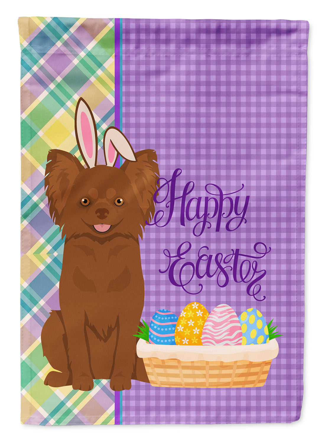 Longhaired Chocolate Chihuahua Easter Flag Garden Size