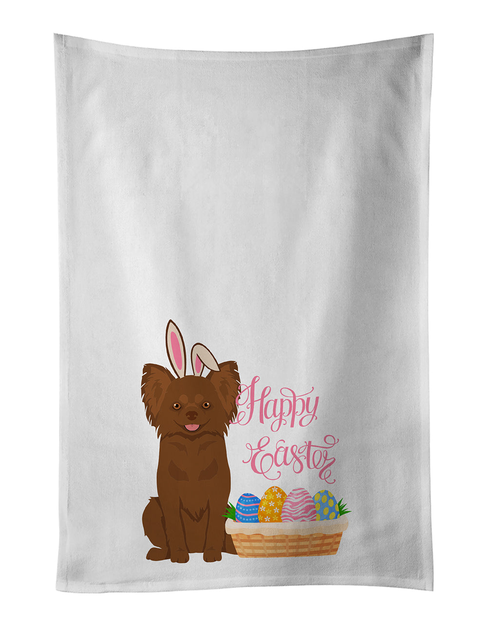 Buy this Longhaired Chocolate Chihuahua Easter White Kitchen Towel Set of 2 Dish Towels