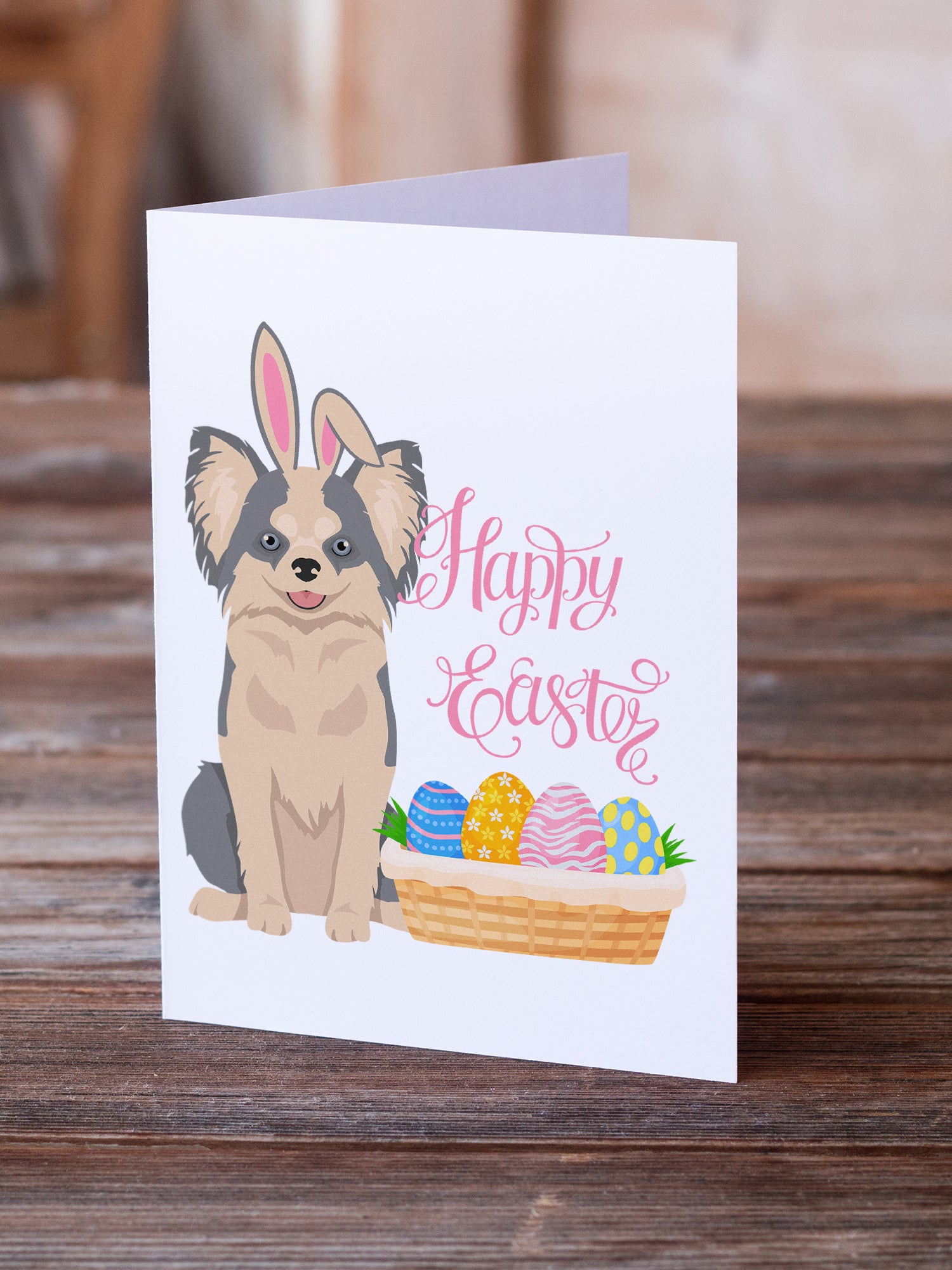 Longhaired Blue and White Chihuahua Easter Greeting Cards and Envelopes Pack of 8 - the-store.com
