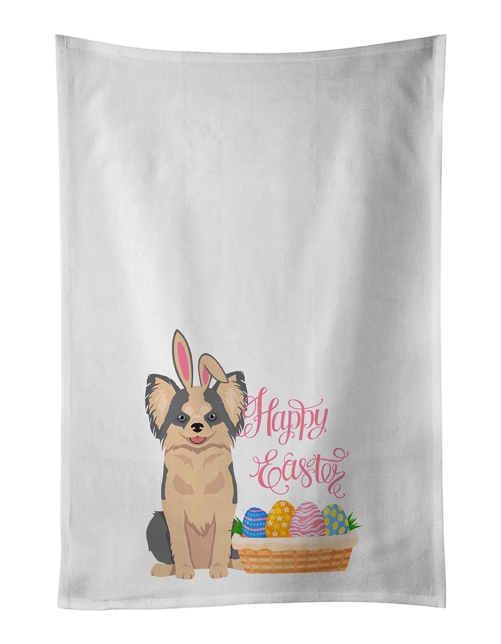 Buy this Longhaired Blue and White Chihuahua Easter White Kitchen Towel Set of 2 Dish Towels