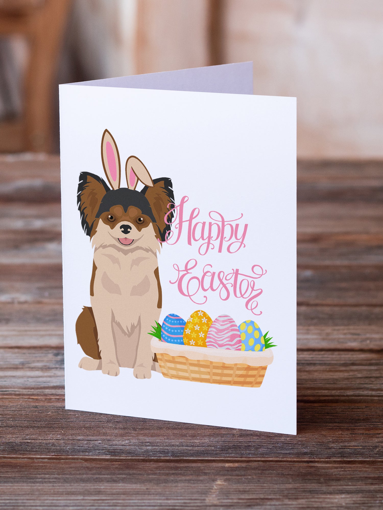 Buy this Longhaired Black and Red Chihuahua Easter Greeting Cards and Envelopes Pack of 8
