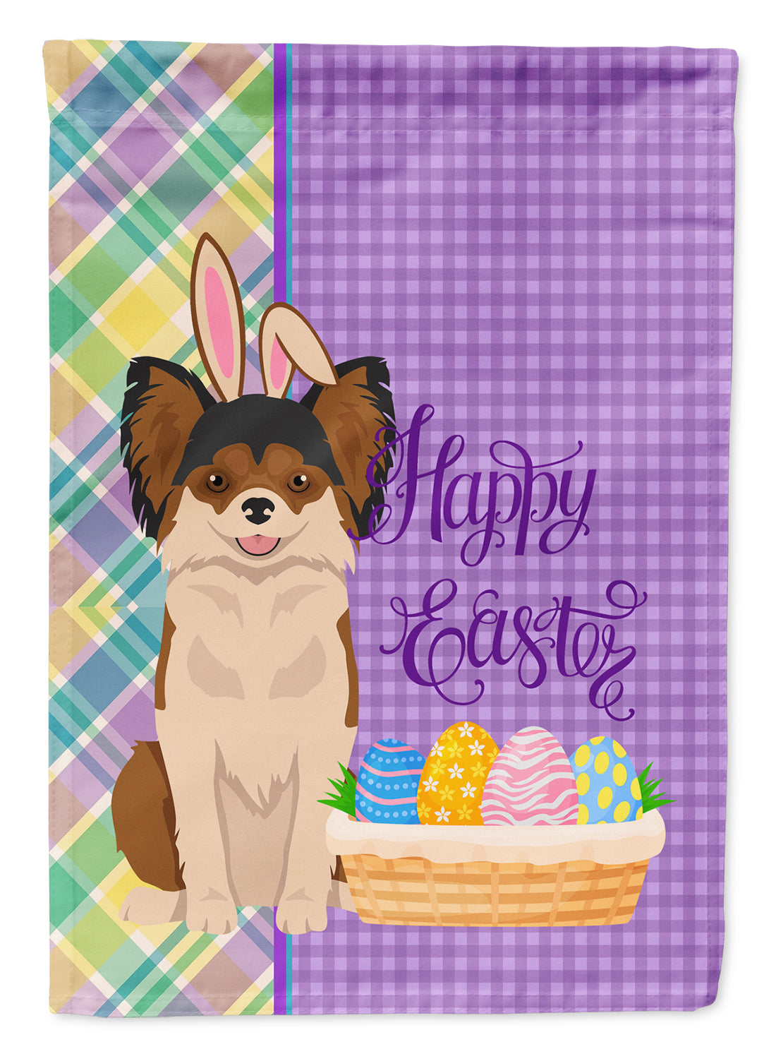 Longhaired Black and Red Chihuahua Easter Flag Garden Size  the-store.com.