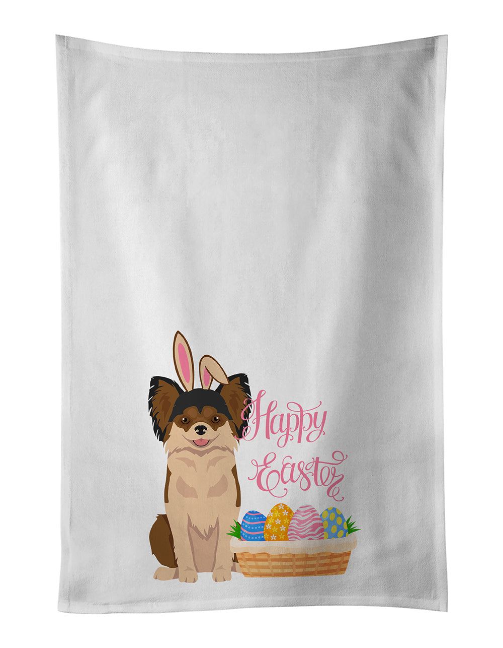 Buy this Longhaired Black and Red Chihuahua Easter White Kitchen Towel Set of 2 Dish Towels