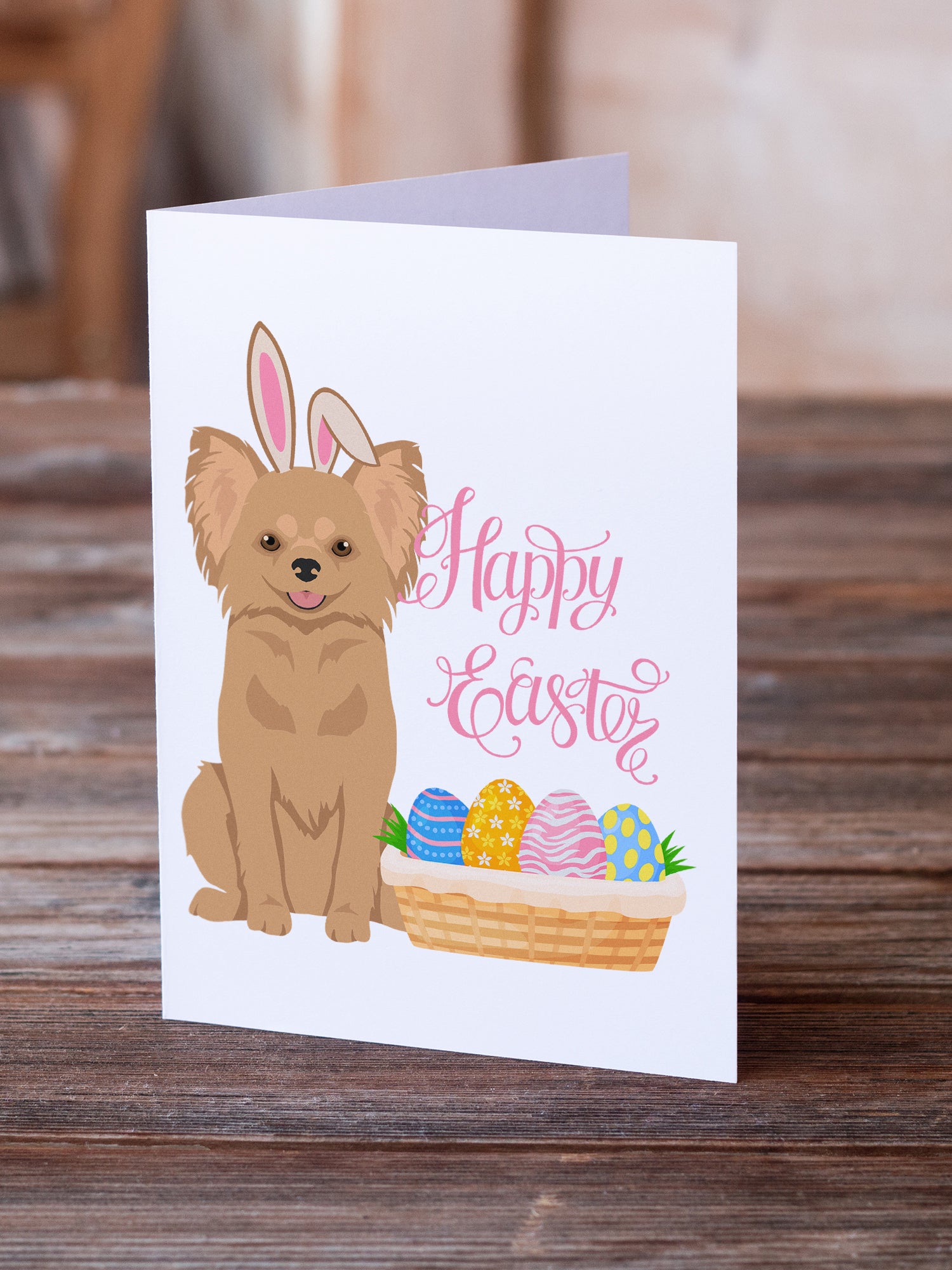 Longhaired Gold Chihuahua Easter Greeting Cards and Envelopes Pack of 8 - the-store.com