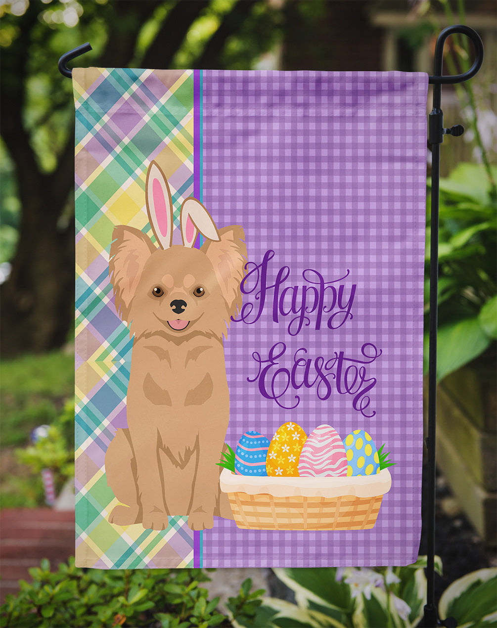 Longhaired Gold Chihuahua Easter Flag Garden Size