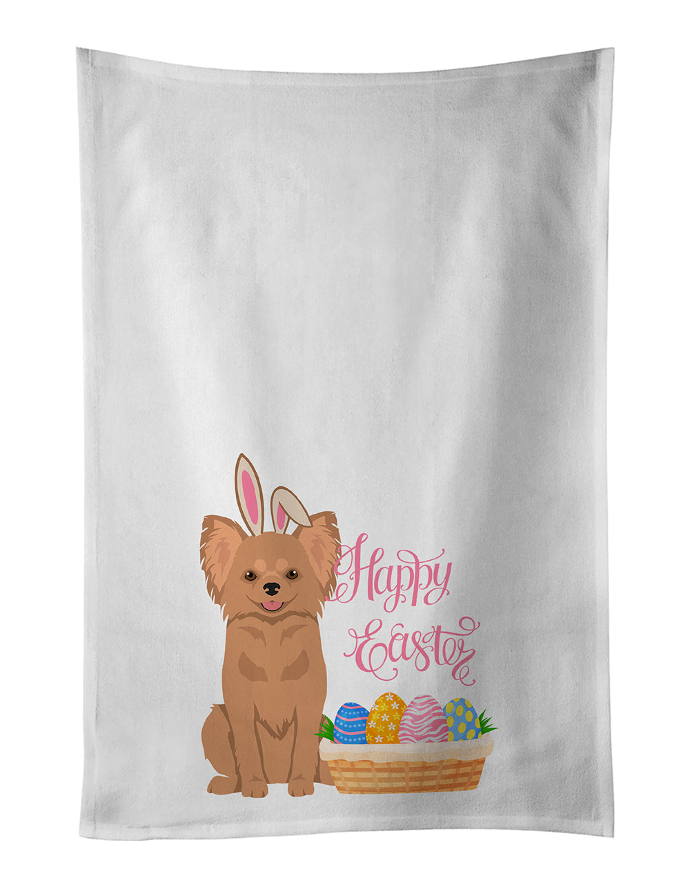 Buy this Longhaired Gold Chihuahua Easter White Kitchen Towel Set of 2 Dish Towels