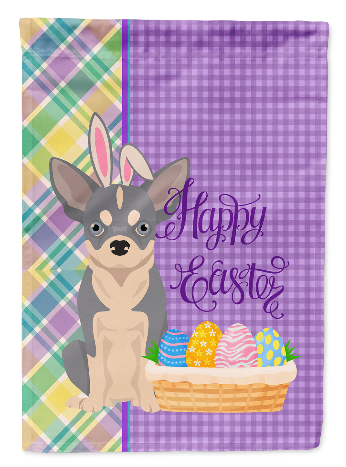 Blue and White Chihuahua Easter Flag Garden Size