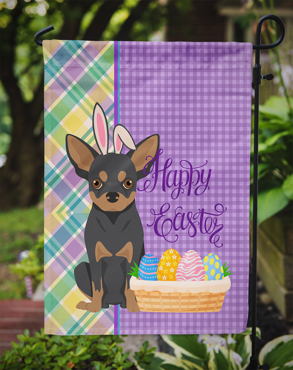 Black and Tan Chihuahua Easter Flag Garden Size  the-store.com.