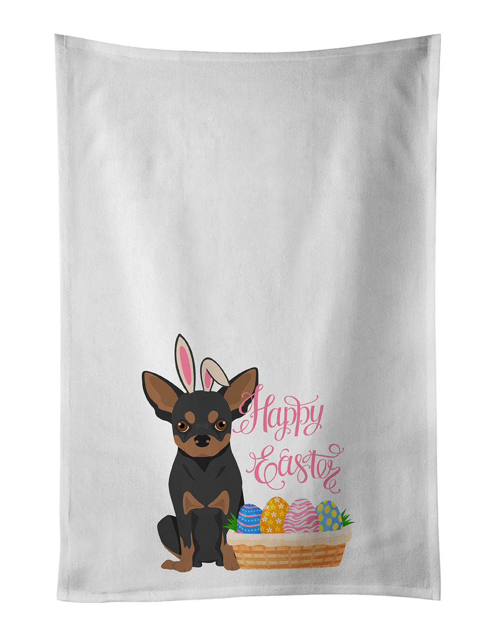Buy this Black and Tan Chihuahua Easter White Kitchen Towel Set of 2 Dish Towels