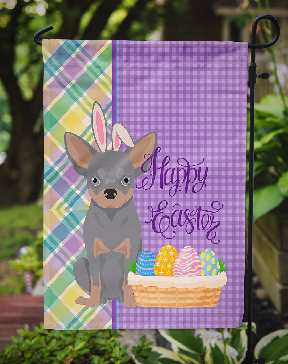 Blue and Tan Chihuahua Easter Flag Garden Size  the-store.com.