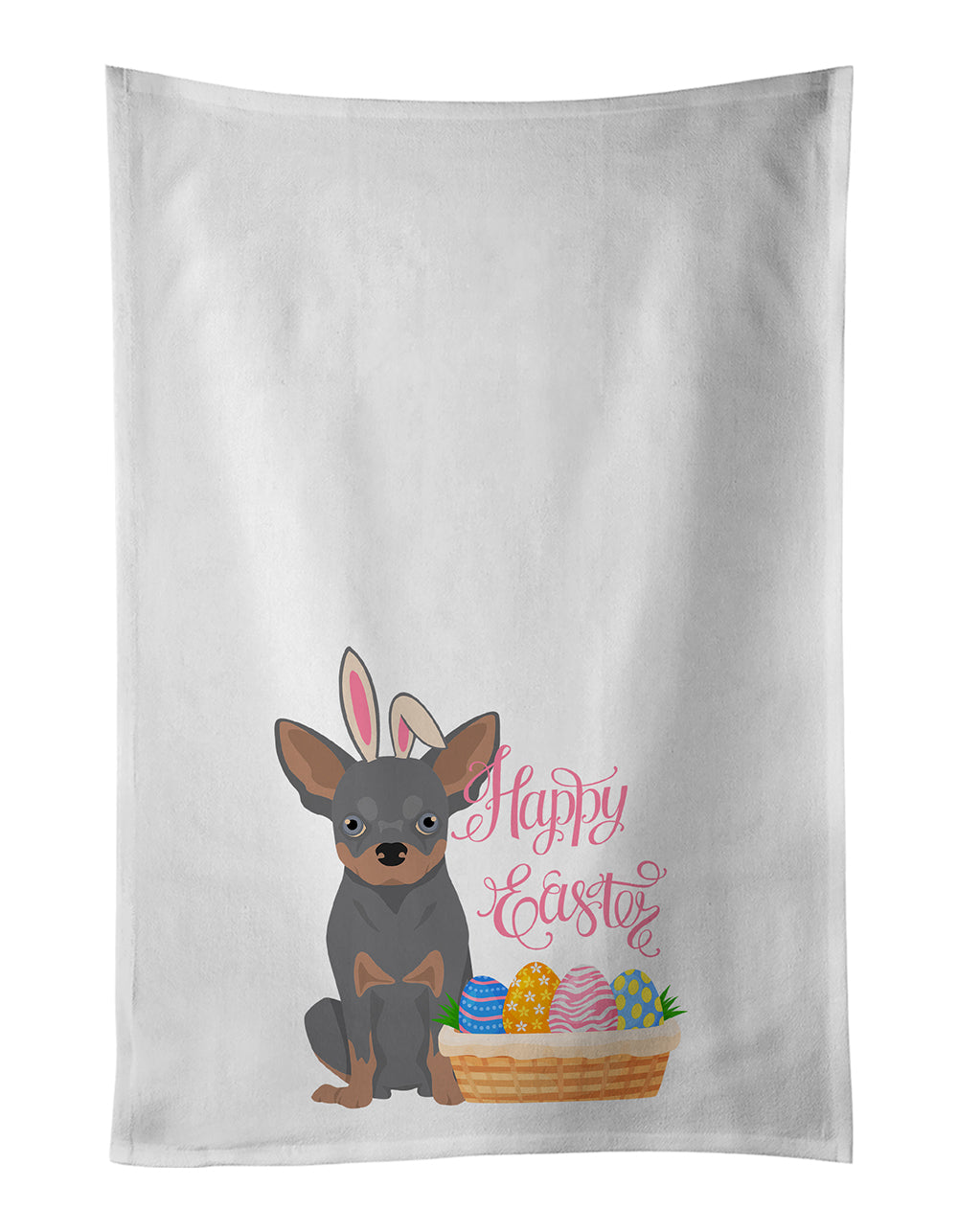 Buy this Blue and Tan Chihuahua Easter White Kitchen Towel Set of 2 Dish Towels