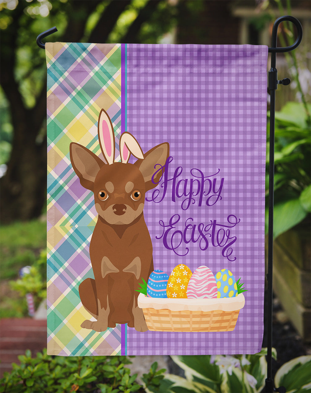 Chocolate and Tan Chihuahua Easter Flag Garden Size  the-store.com.