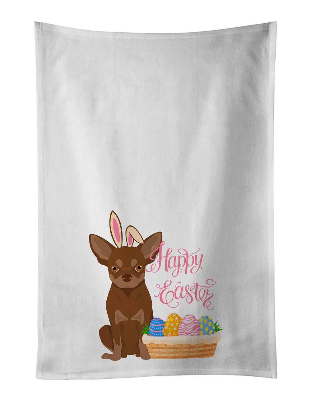 Buy this Chocolate and Tan Chihuahua Easter White Kitchen Towel Set of 2 Dish Towels