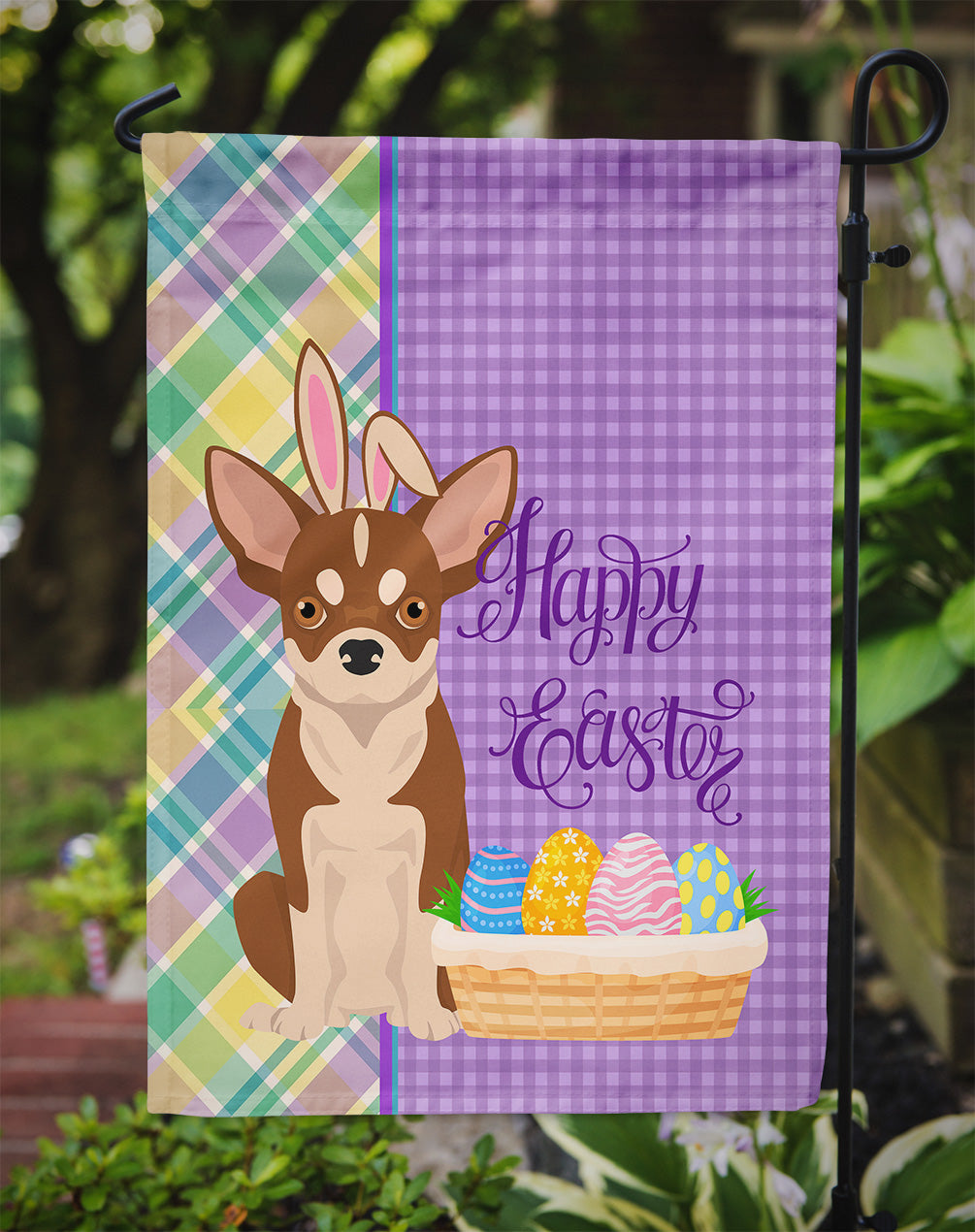 Red and White Chihuahua Easter Flag Garden Size