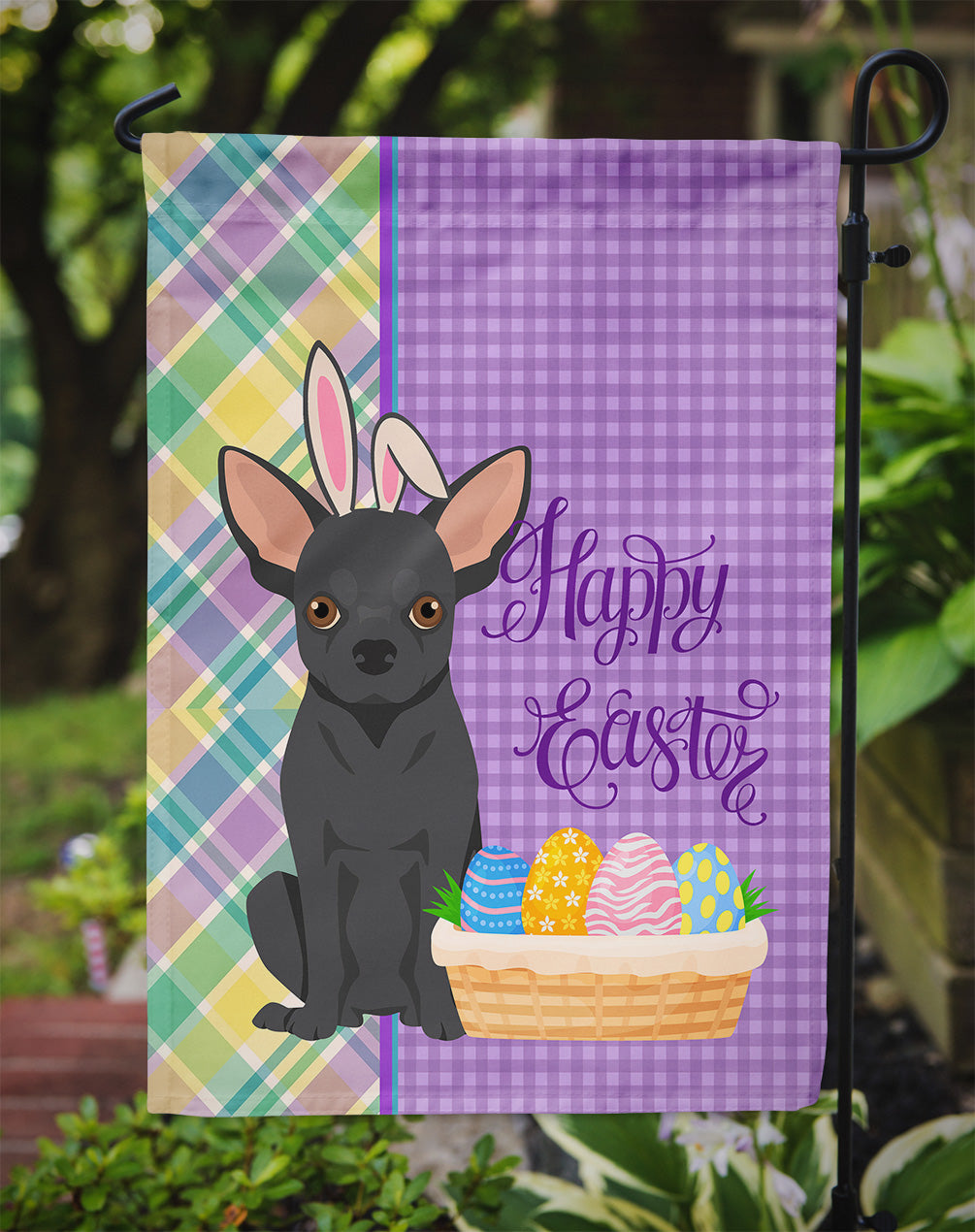 Black Chihuahua Easter Flag Garden Size