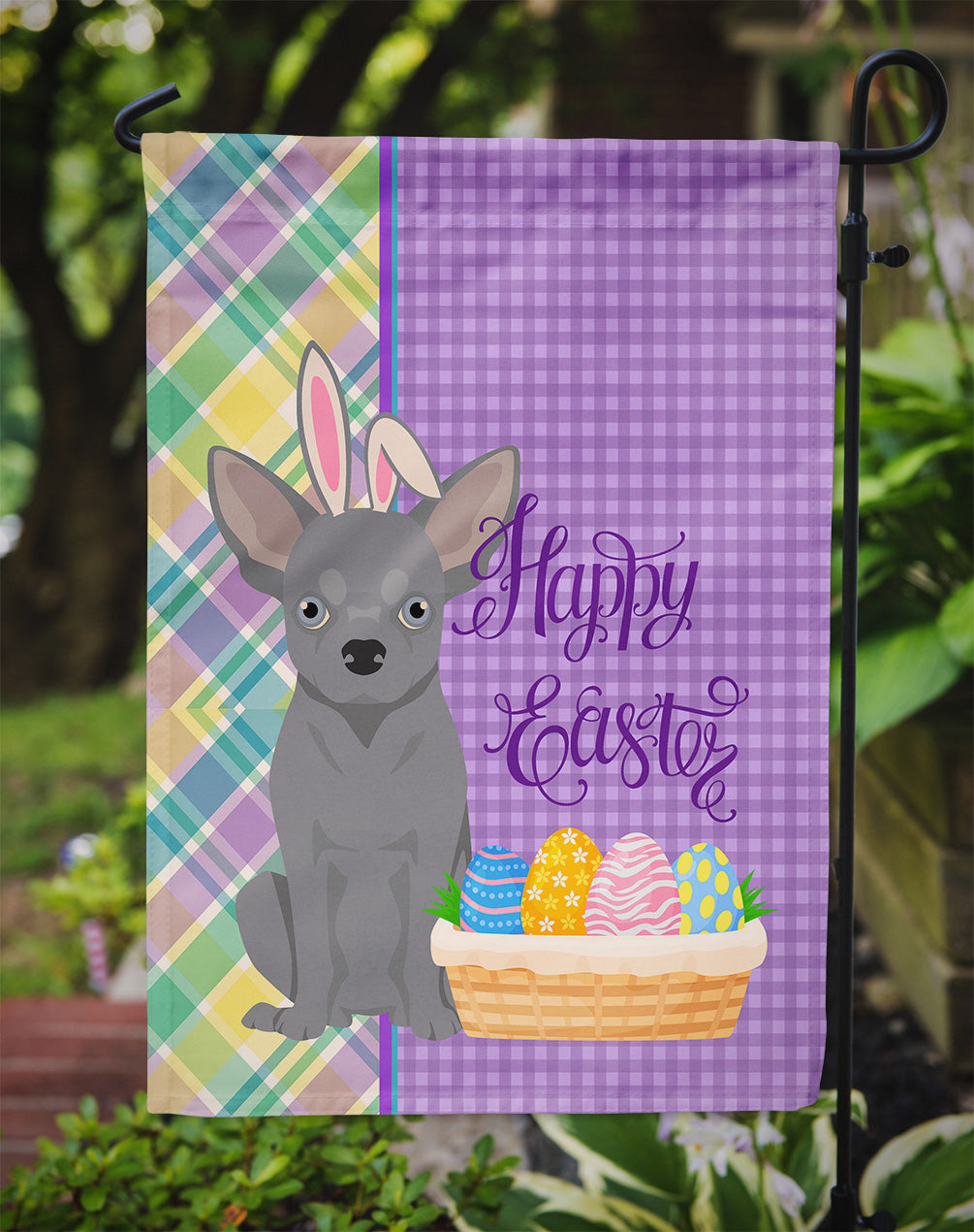 Blue Chihuahua Easter Flag Garden Size