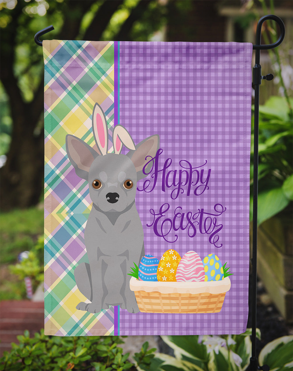 Silver Chihuahua Easter Flag Garden Size  the-store.com.