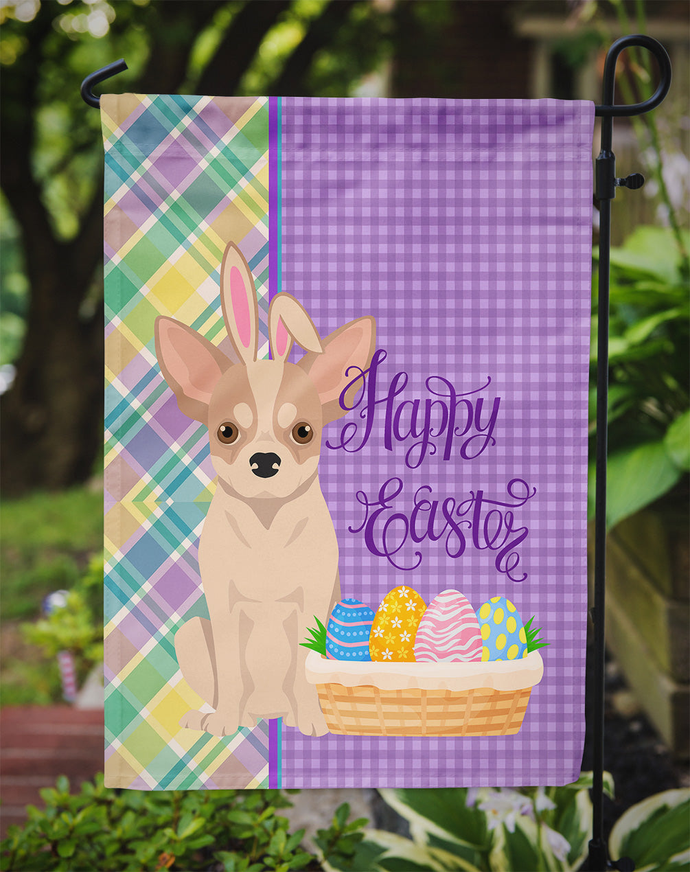 Fawn and White Chihuahua Easter Flag Garden Size  the-store.com.