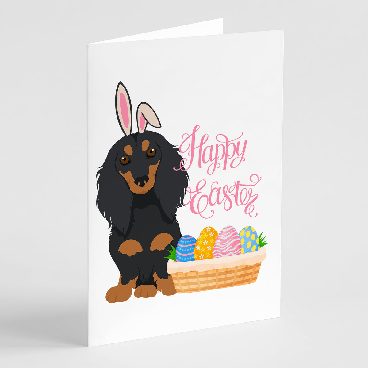 Buy this Longhair Black and Tan Dachshund Easter Greeting Cards and Envelopes Pack of 8