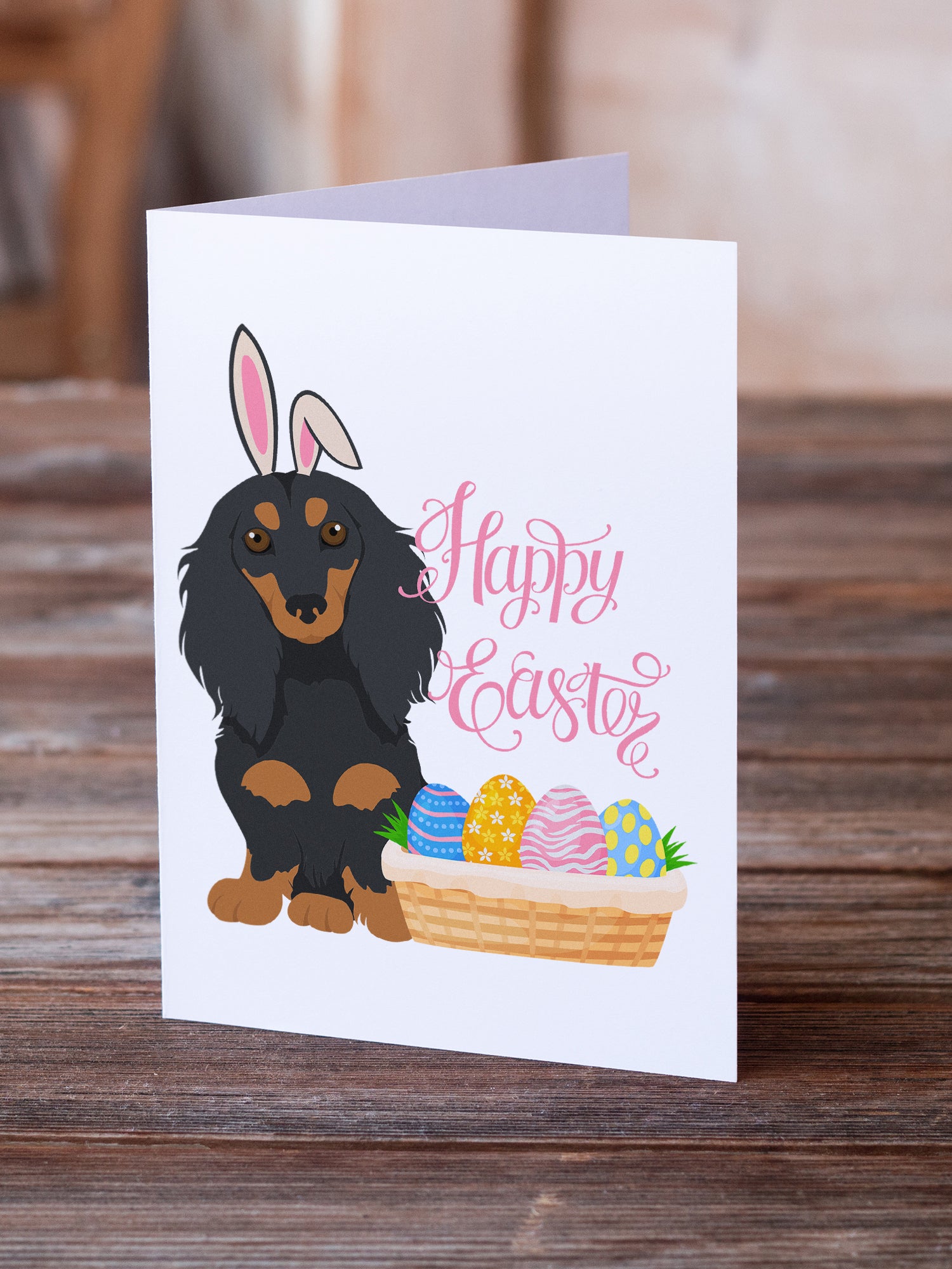 Buy this Longhair Black and Tan Dachshund Easter Greeting Cards and Envelopes Pack of 8