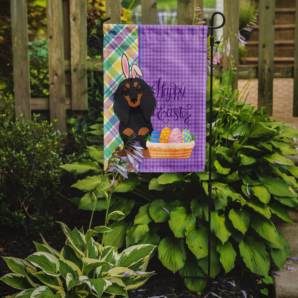 Longhair Black and Tan Dachshund Easter Flag Garden Size  the-store.com.