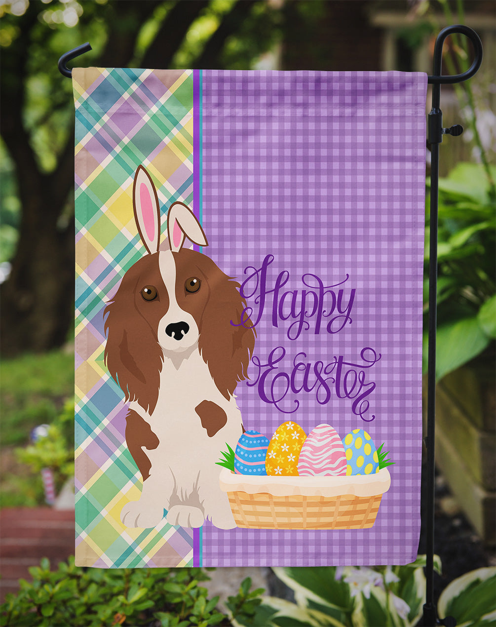 Longhair Red Pedbald Dachshund Easter Flag Garden Size  the-store.com.