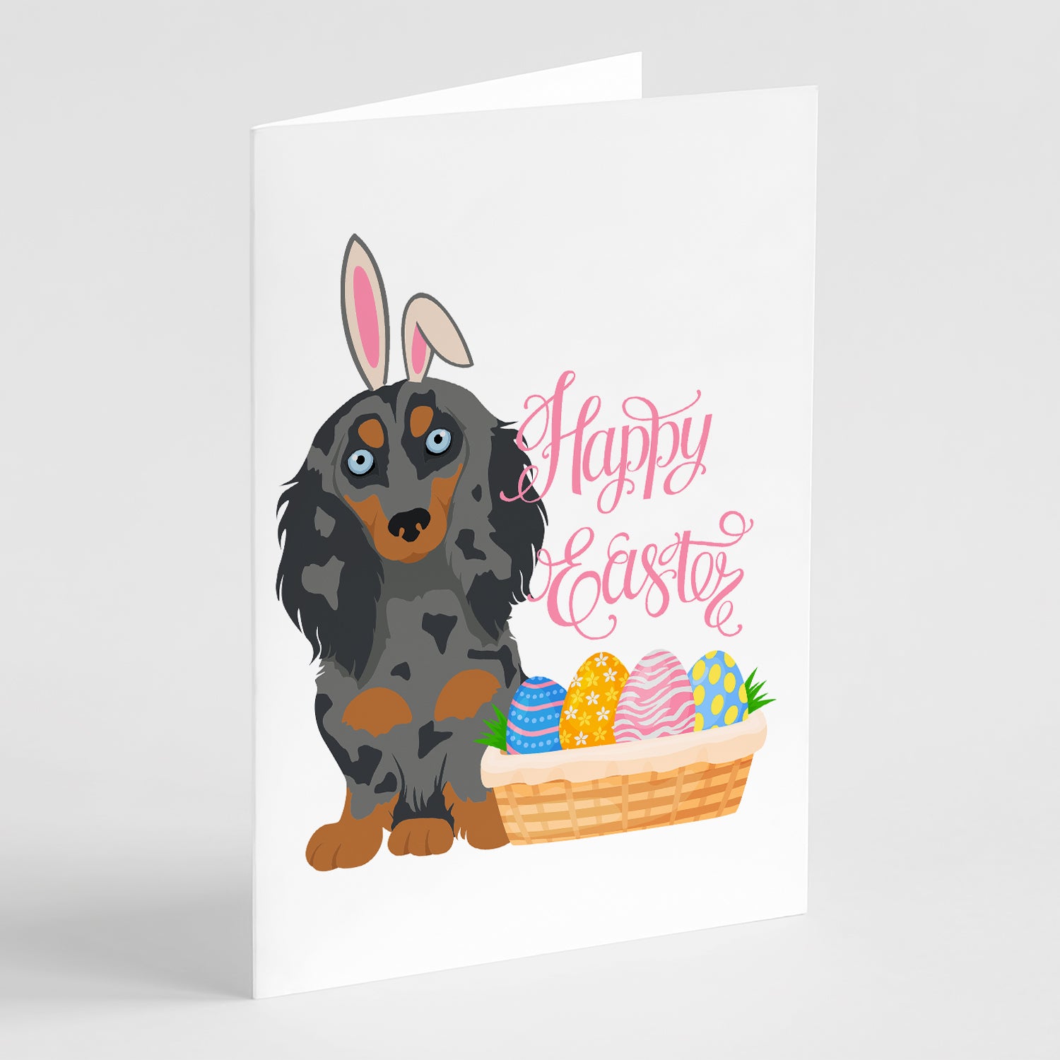 Buy this Longhair Blue and Tan Dapple Dachshund Easter Greeting Cards and Envelopes Pack of 8