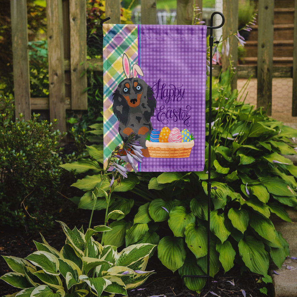 Caroline's Treasures Longhair Blue and Tan Dapple Dachshund Easter Garden Flag – Decorative Outdoor Yard Flag
