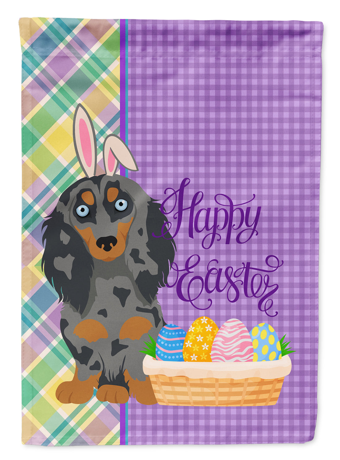 Caroline's Treasures Longhair Blue and Tan Dapple Dachshund Easter Garden Flag – Decorative Outdoor Yard Flag
