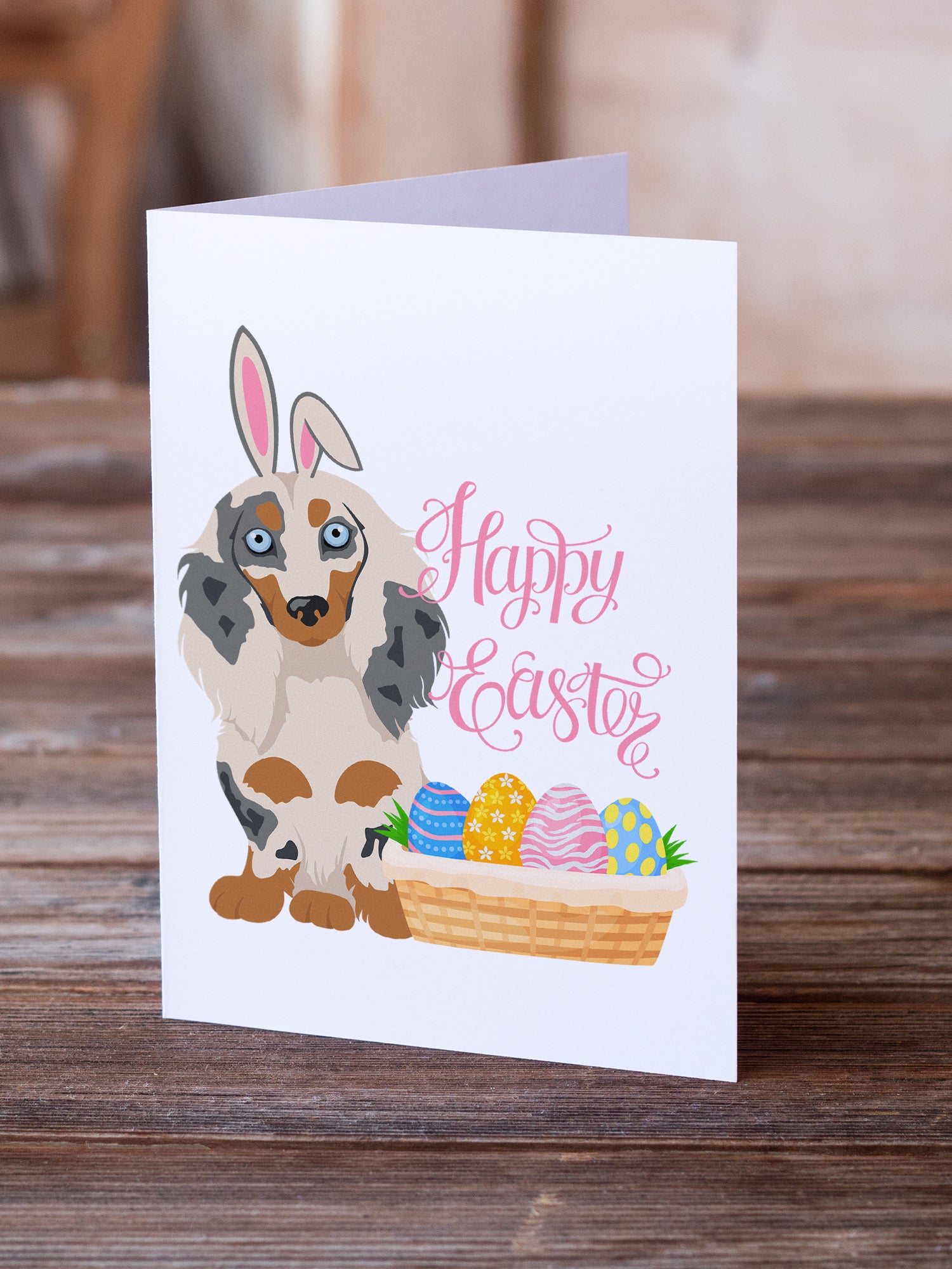 Buy this Longhair Cream Dapple Dachshund Easter Greeting Cards and Envelopes Pack of 8