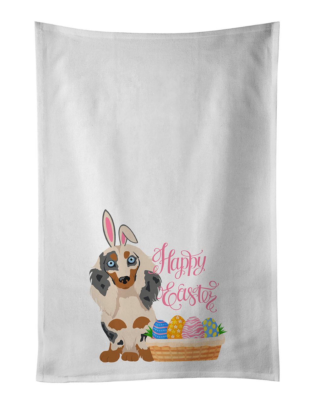 Buy this Longhair Cream Dapple Dachshund Easter White Kitchen Towel Set of 2 Dish Towels