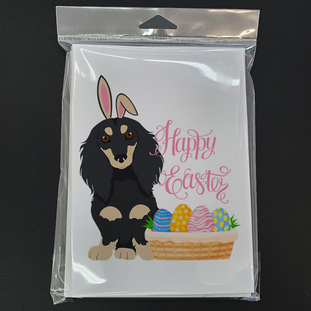 Caroline's Treasures Longhair Black and Cream Dachshund Easter Greeting Cards - Blank Note Cards – 8-Pack of Artist-Designed Cards with Envelopes
