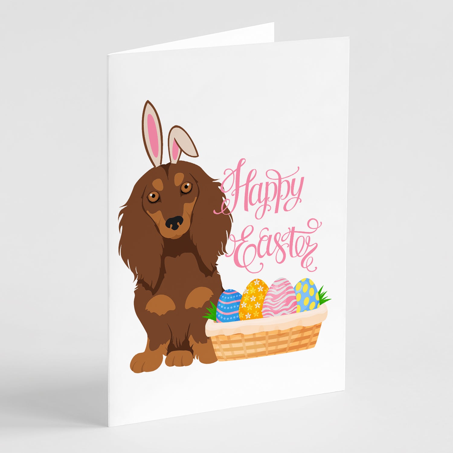Buy this Longhair Chocolate and Tan Dachshund Easter Greeting Cards and Envelopes Pack of 8