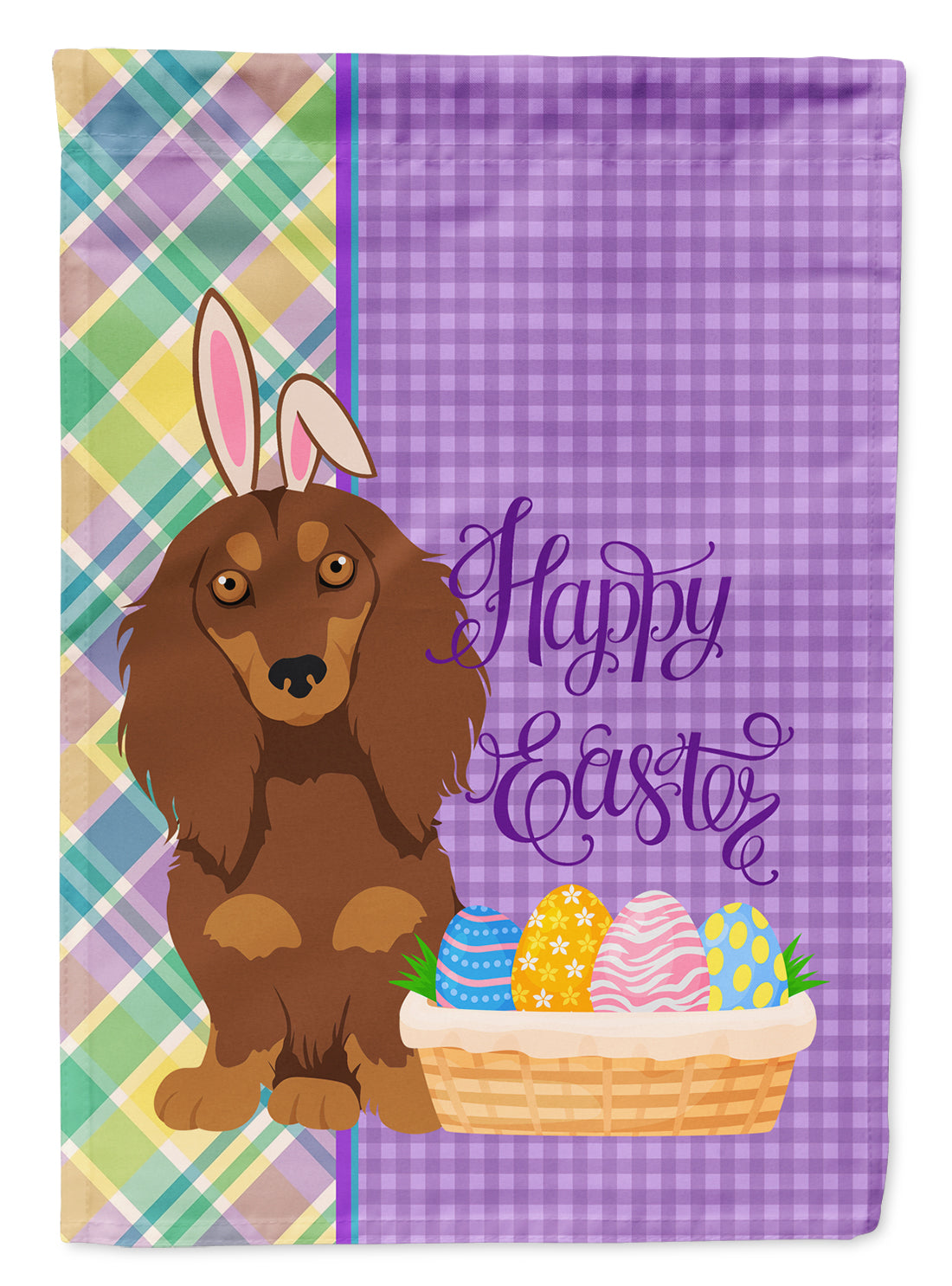Longhair Chocolate and Tan Dachshund Easter Flag Garden Size  the-store.com.