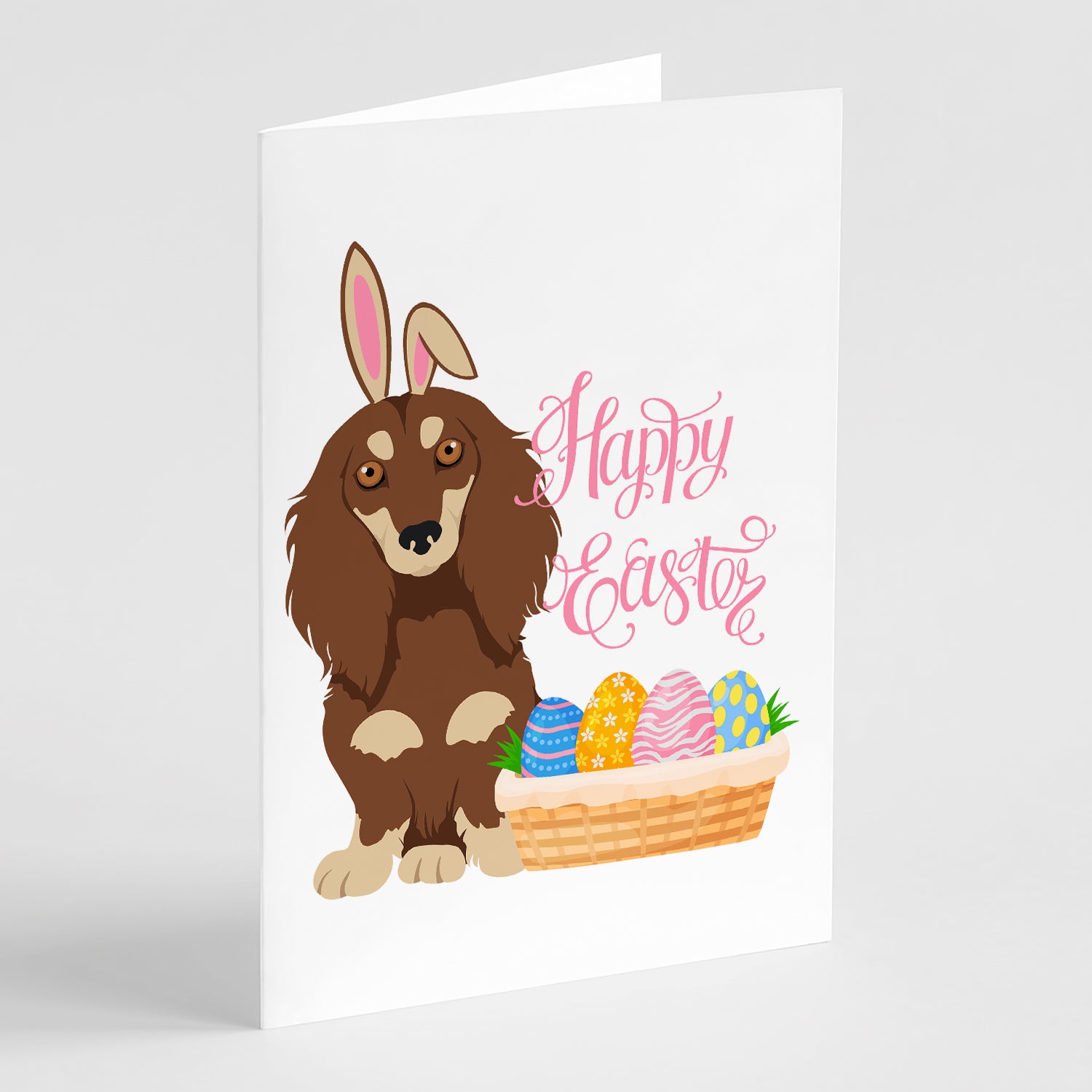 Caroline's Treasures Longhair Chocolate and Cream Dachshund Easter Greeting Cards - Blank Note Cards – 8-Pack of Artist-Designed Cards with Envelopes