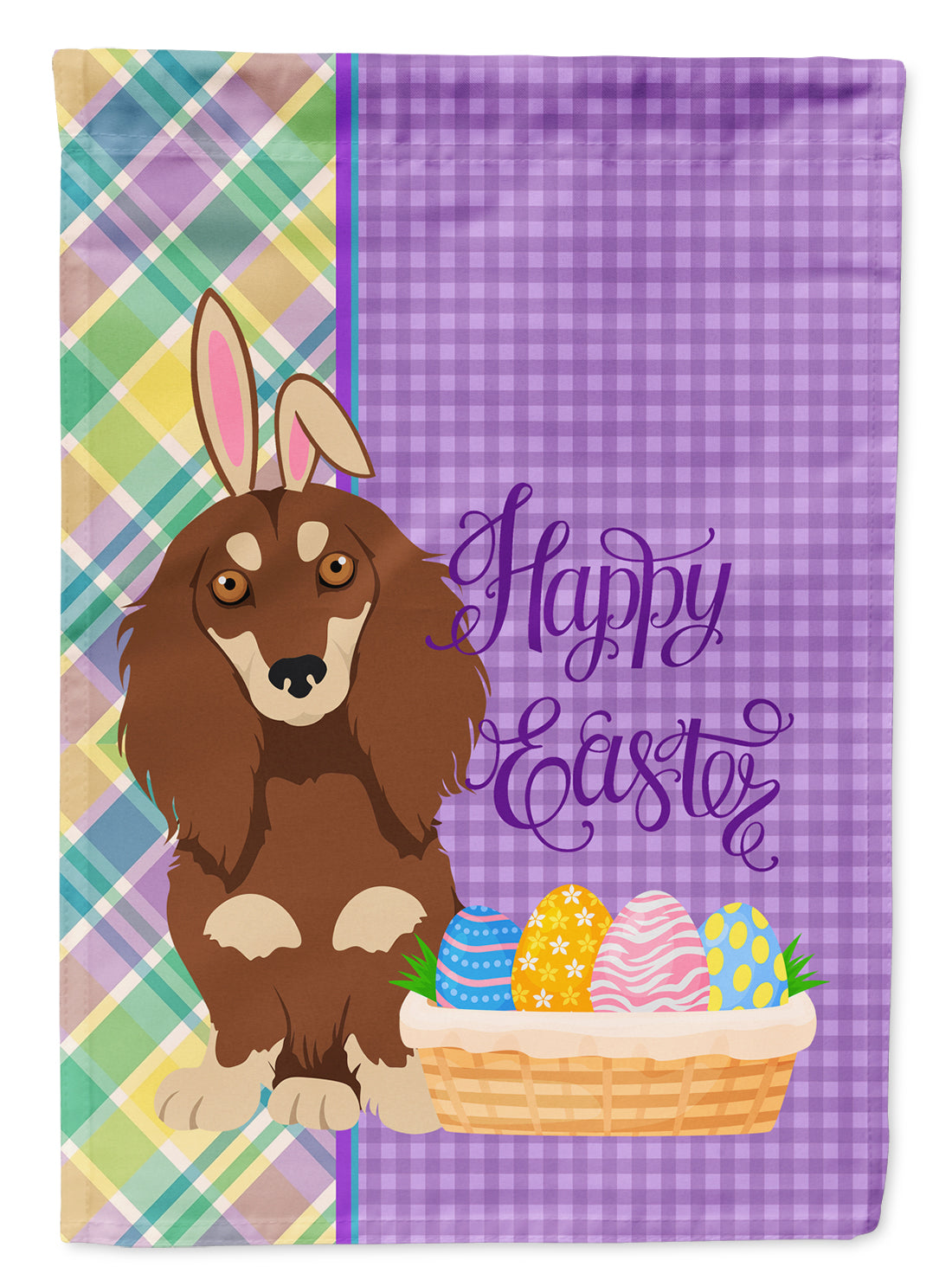 Longhair Chocolate and Cream Dachshund Easter Flag Garden Size  the-store.com.