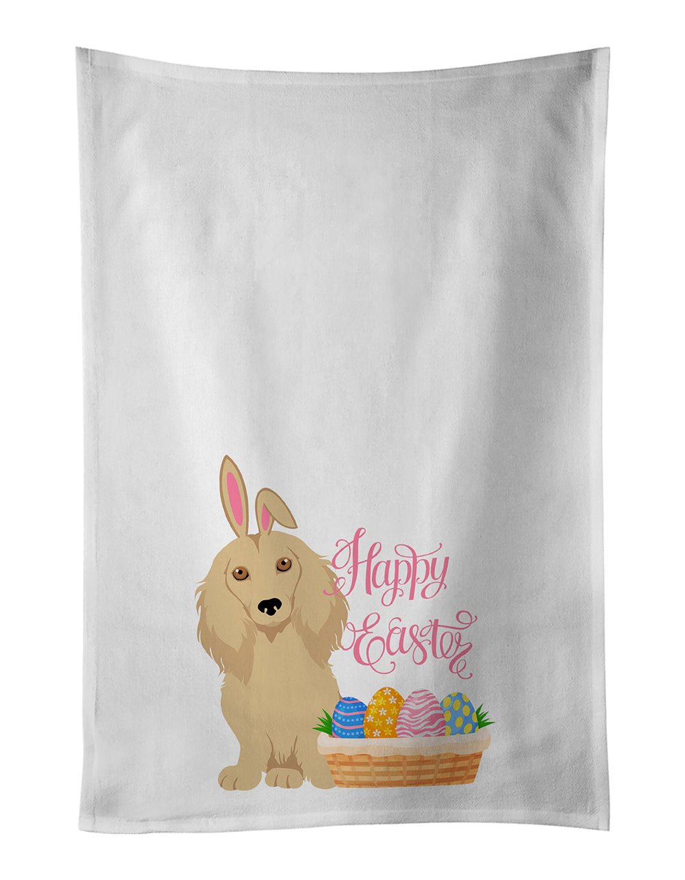 Buy this Longhair Cream Dachshund Easter White Kitchen Towel Set of 2 Dish Towels