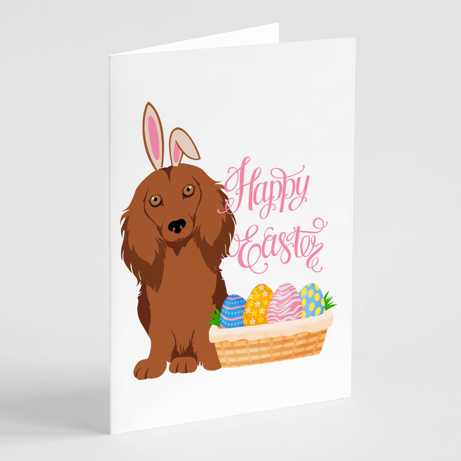 Buy this Longhair Red Dachshund Easter Greeting Cards and Envelopes Pack of 8
