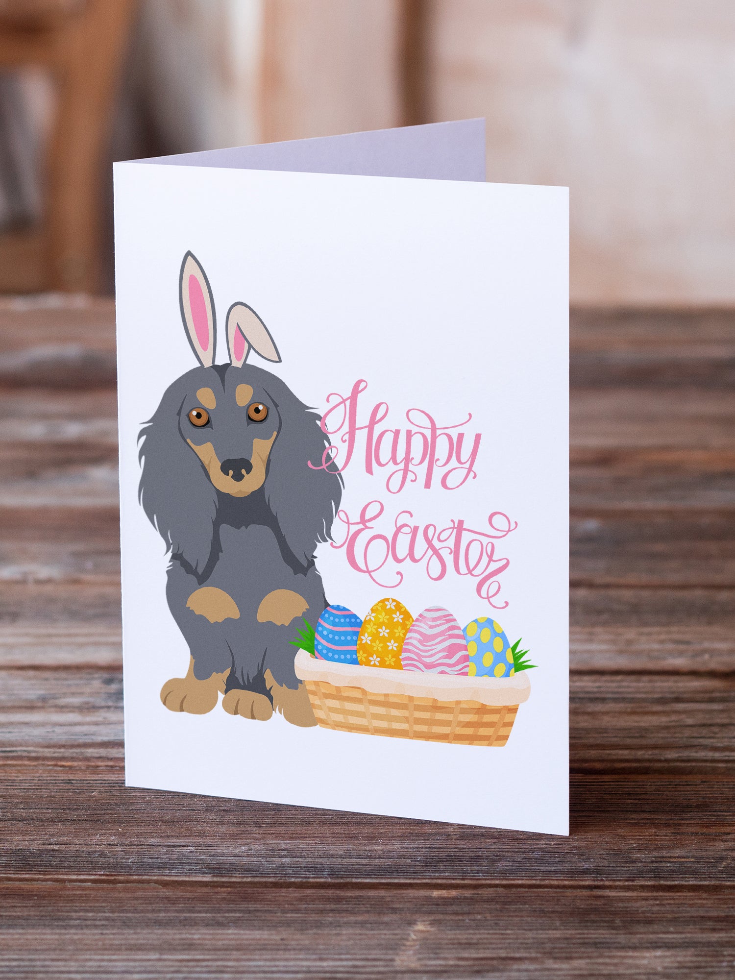 Longhair Blue and Tan Dachshund Easter Greeting Cards and Envelopes Pack of 8 - the-store.com